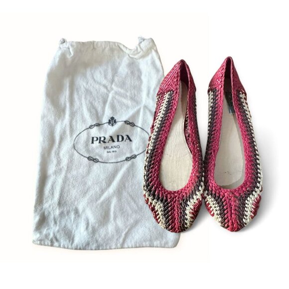 Prada Round Toe Multicolor Woven Leather ballerinas Flats, Size 39 EU, Pink mult - Picture 2 of 9